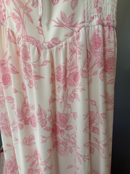 111 • Elizabeth Blush Roses Romantic Pink Floral Maxi Dress with Puff Sleeves - Picture 9 of 12